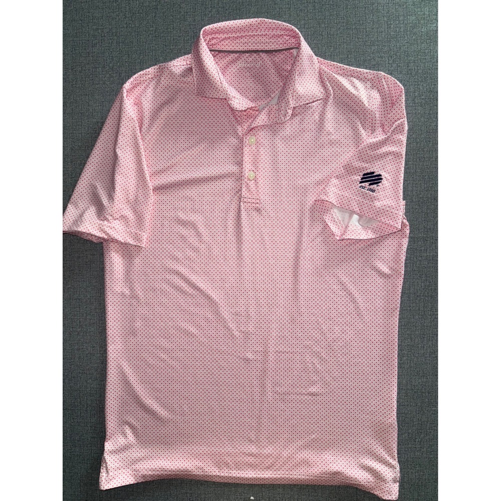 Johnnie-O Mens Pink Geometric Print Performance Polo Shirt Small S Golf Active